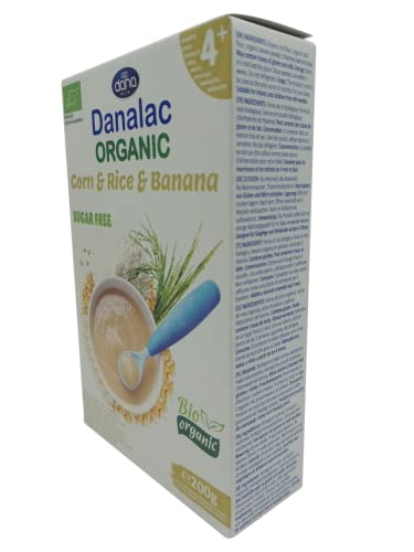 Danalac Bio Organic Cereale Orez, Porumb, Banana, 4 m+, 200g, fara zahar