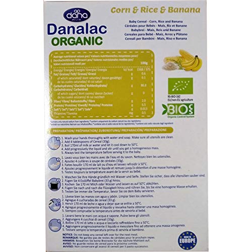 Danalac Bio Organic Cereale Orez, Porumb, Banana, 4 m+, 200g, fara zahar