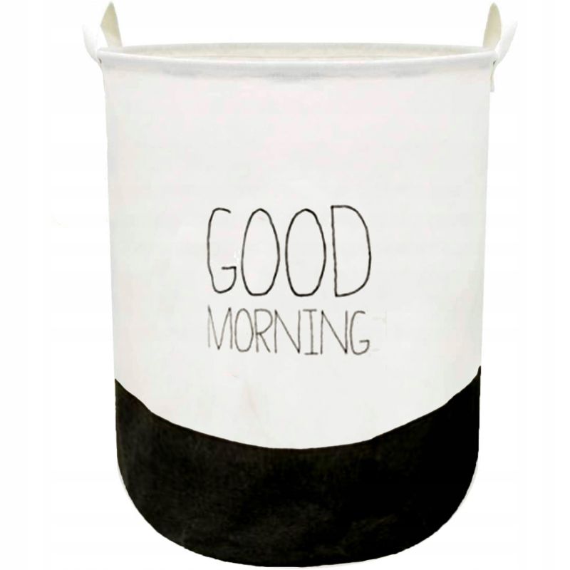 Cos de rufe, Pliabil, WAYA, Good Morning, XXL, 40x50 CM, Bumbac Canvas, 63 l, Impermeabila, Alb / Negru