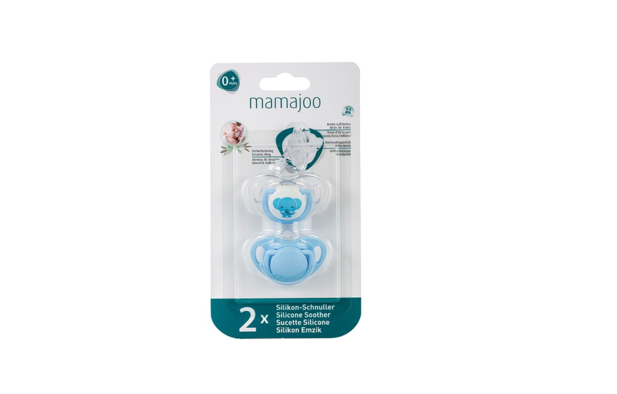 Set suzete de design ortodontic din silicon, Elefant albastru 0m+, Mamajoo