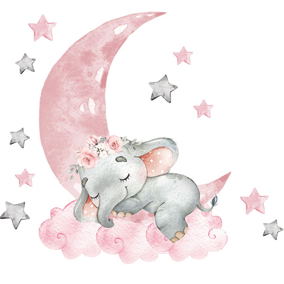 Sticker decorativ pentru copii, Autoadeziv, Model Elefant pe luna, 67x60 cm, SIPO