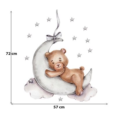 Sticker decorativ pentru copii, Autoadeziv, Model Ursulet de plus pe luna, 72x57 cm, SIPO