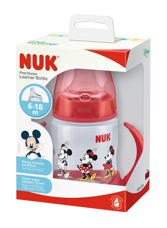 Biberon PP 150 ml cu toarte + tetina silicon de invatare 6-18 luni, First Choice Disney MICKEY, Nuk