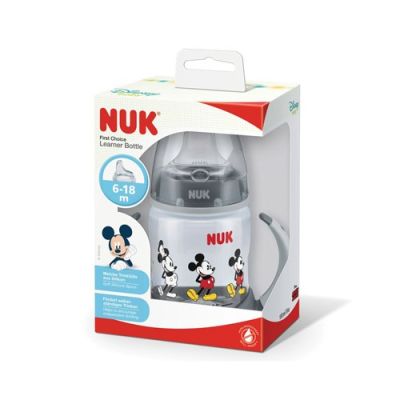 Biberon PP 150 ml cu toarte + tetina silicon de invatare 6-18 luni, First Choice Disney MICKEY, Nuk