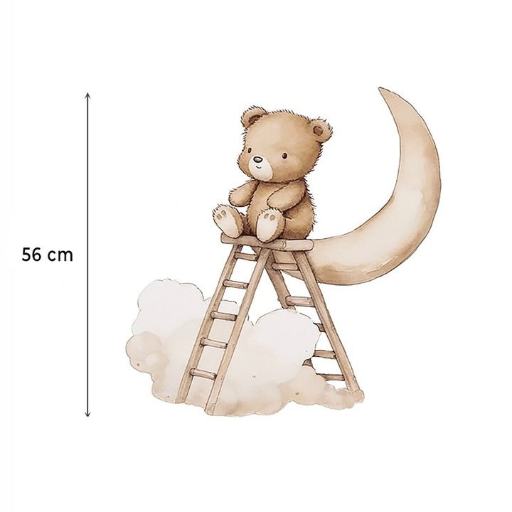 Sticker Decorativ Pentru Copii, Autoadeziv, Ursuletul Teddy pe scara, 62x60 cm