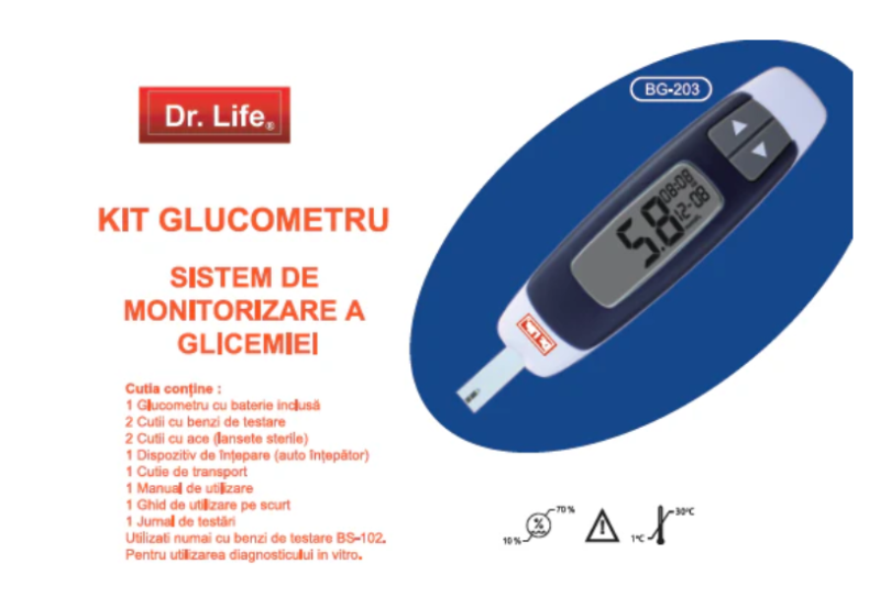 Dr. Life Kit Glucometru (2 cutii teste, 2 cutii ace, 1 glucometru)